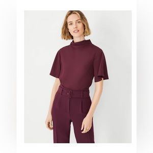 NWT Ann Taylor Cowl Neck Flutter Sleeve Top in Plum Rose.